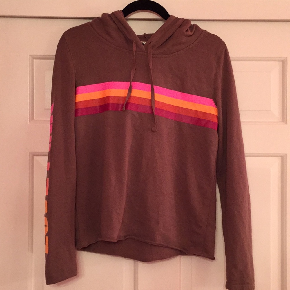 PINK brown and multi colored crop hoodie